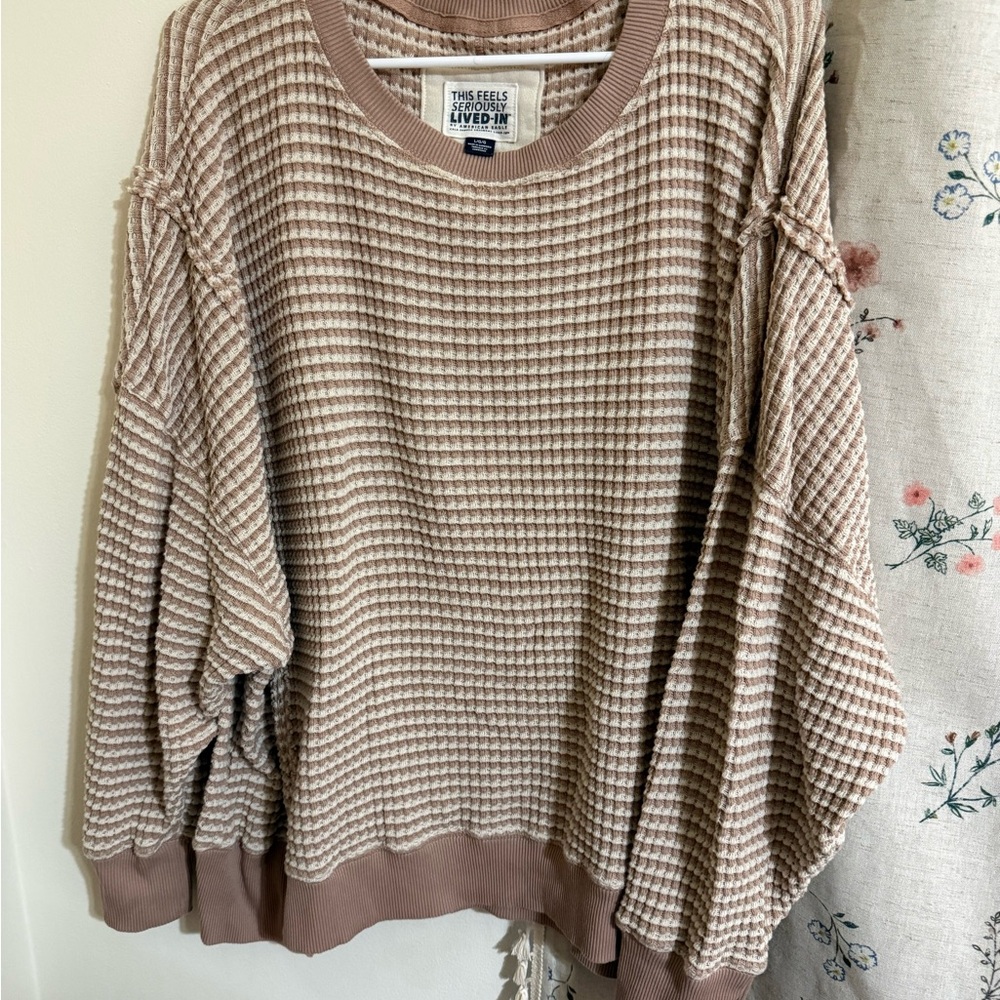 American Eagle Outfitters Waffle Knit Crew Sweater - Beige